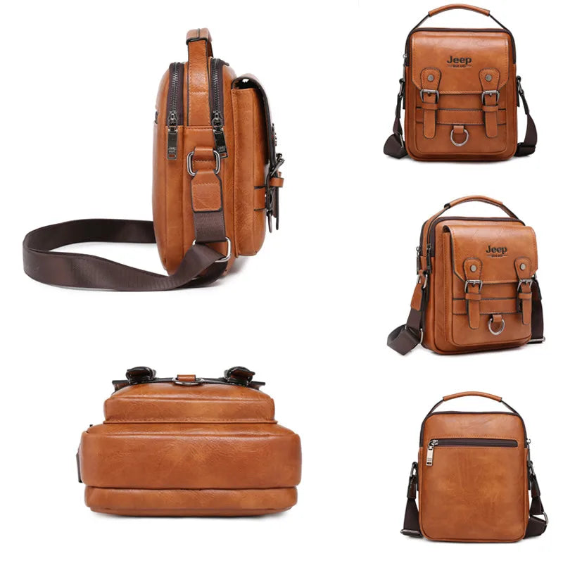 JEEP BULUO, bolsos de negocios multifunción, nuevo bolso de hombro para hombre, bandolera de cuero de gran capacidad, bolso cruzado de marca grande