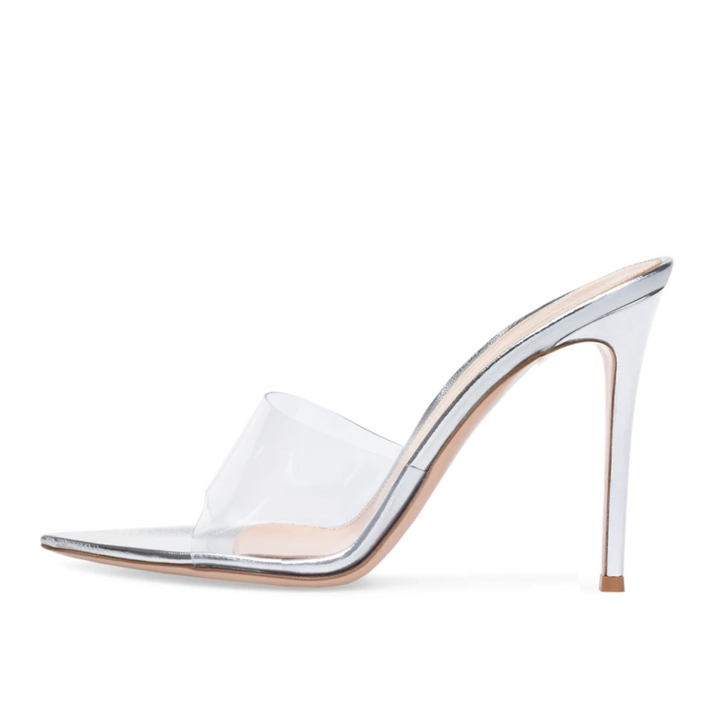 2022 Plus Size Open Pointed Toe Transparent Shoes High Heel Mules Women Heeled Sandals Ladies Clear Heels