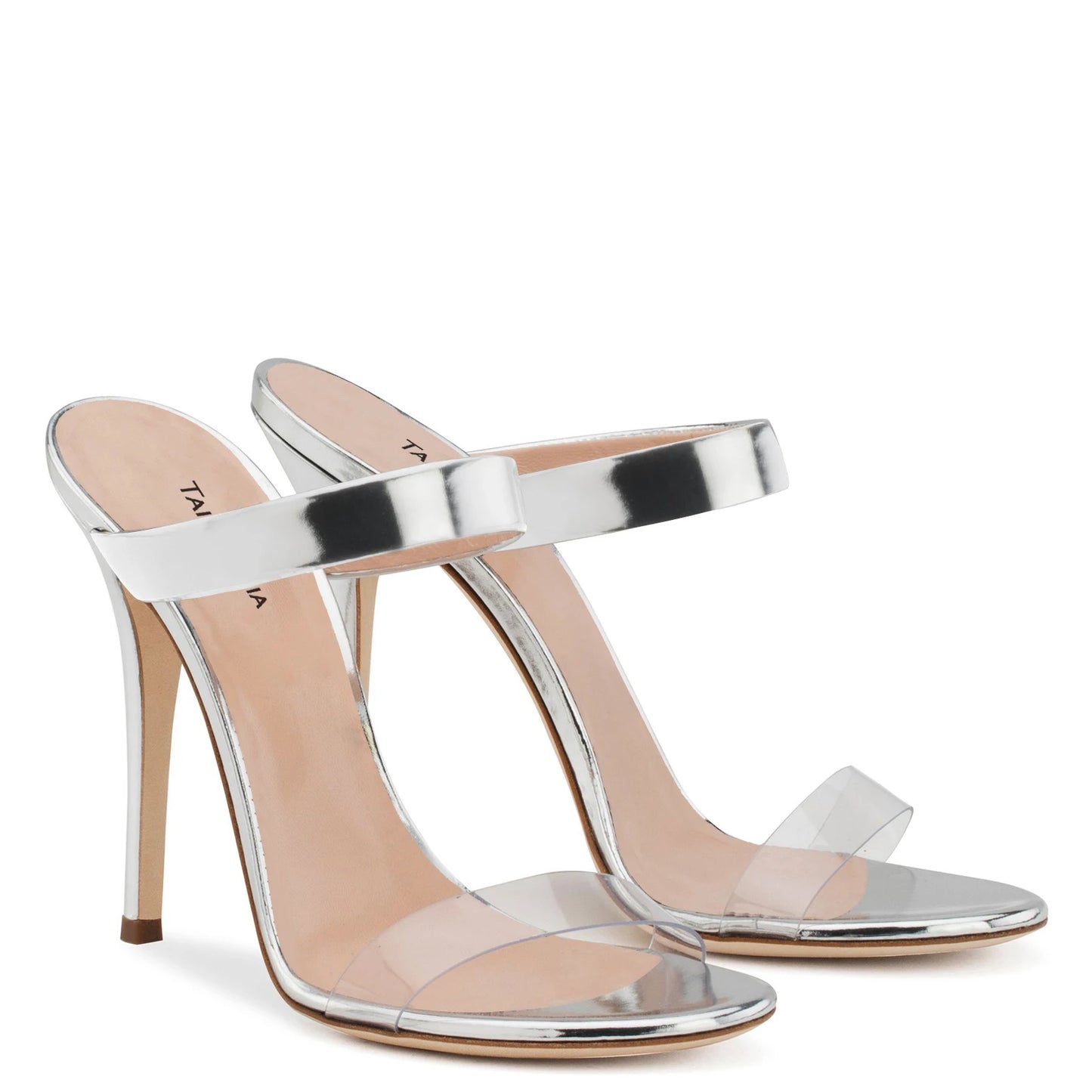 Chengdu Factory Strappy Sandals Silver Stiletto Dress Shoes Summer Heels Red Patent Leather Transparent High Heel Women Mules