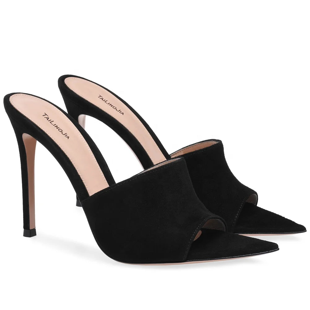 2022 Plus Size Open Pointed Toe Transparent Shoes High Heel Mules Women Heeled Sandals Ladies Clear Heels