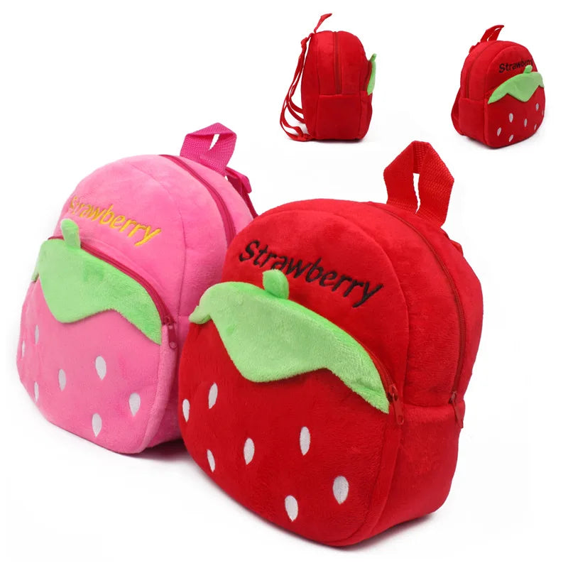 Bonita mochila de felpa de fresa para niños, Mini bolsas escolares de animales de dibujos animados, bolsa de dulces para niños, regalo para niños y niñas de 1 a 3 años