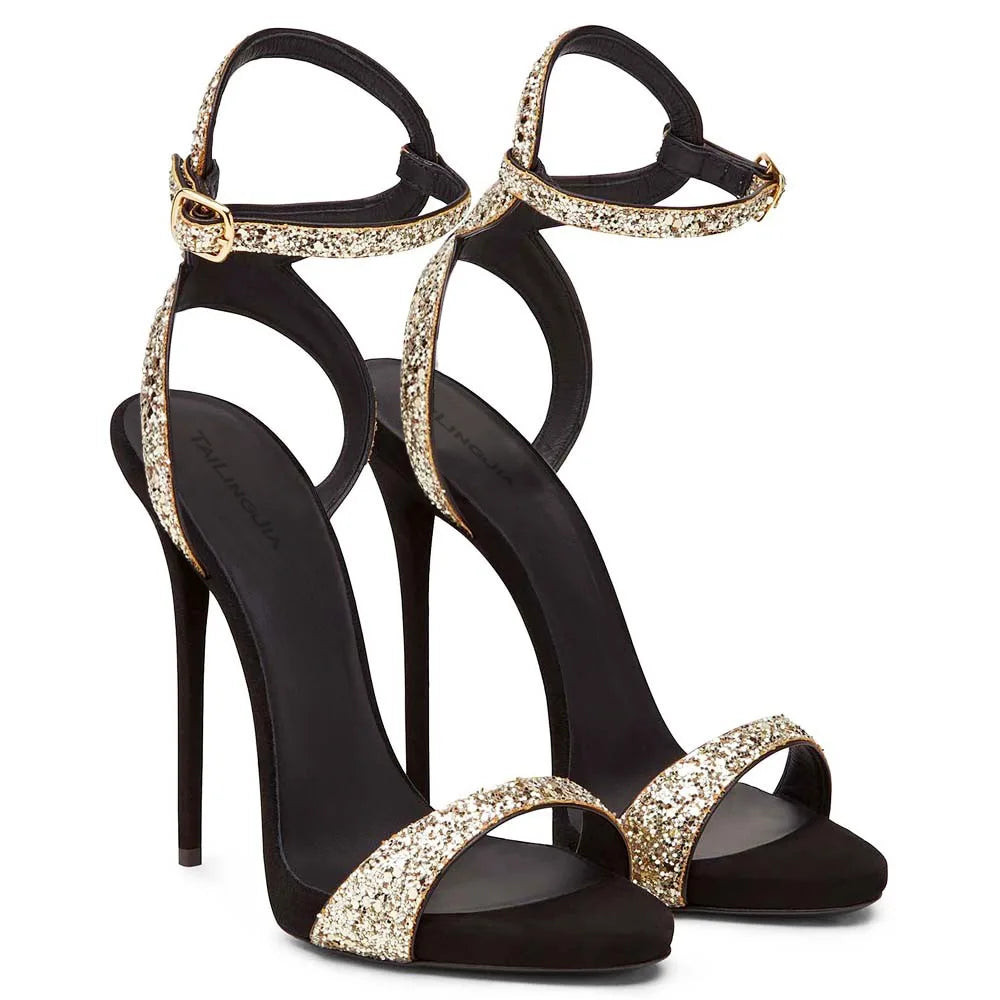 China Latest Fashion Design Women Stiletto Shoes Factory Wholesale Summer Glitter High Heel Sandals