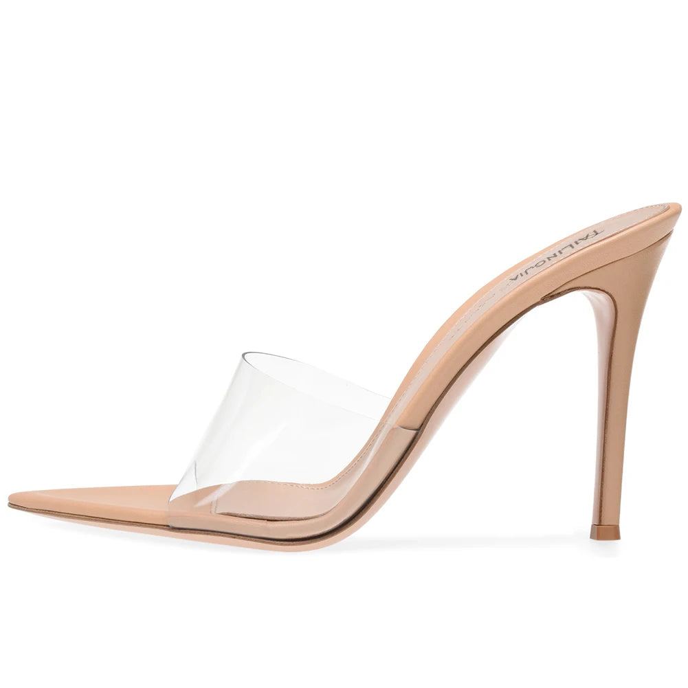 2022 Plus Size Open Pointed Toe Transparent Shoes High Heel Mules Women Heeled Sandals Ladies Clear Heels