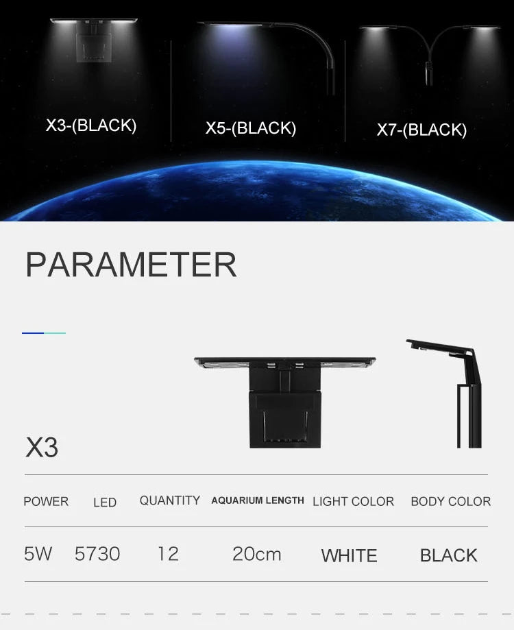 Luz LED súper delgada para acuario, iluminación para plantas, luz de cultivo de 5W/10W/15W, iluminación para plantas acuáticas, lámpara con Clip impermeable para pecera