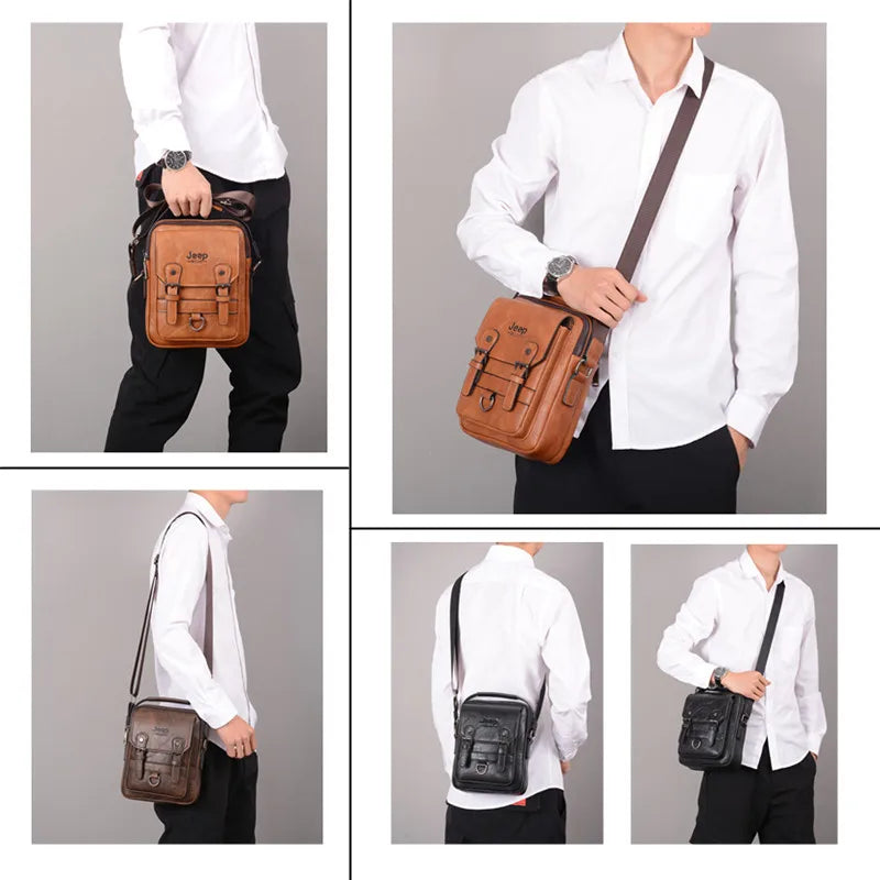 JEEP BULUO, bolsos de negocios multifunción, nuevo bolso de hombro para hombre, bandolera de cuero de gran capacidad, bolso cruzado de marca grande
