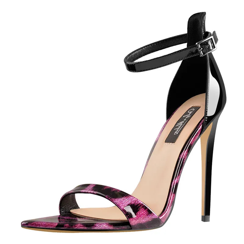 Onlymaker Women Peep Toe 12cm Ankle Strap Pointy  Leopard Sandals Stilettos  Party Thin Heels Summer Sandals