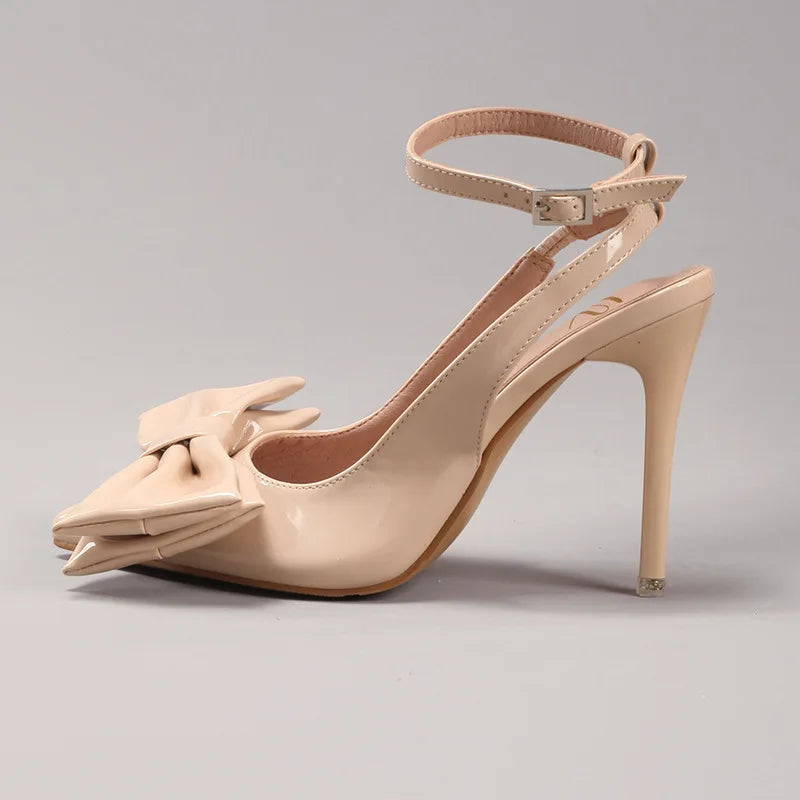 New Styles Fashion Trend Bow Stiletto Heel Patent Leather Pointed Toe Super High Heel Wedding Party Dress Sandals