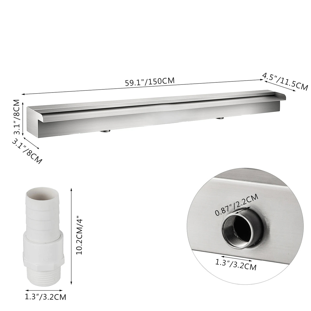 SucceBuy-fuente de piscina en cascada, conector de tubo de acero inoxidable, para jardín, estanque al aire libre, fuente de piscina Rectangular