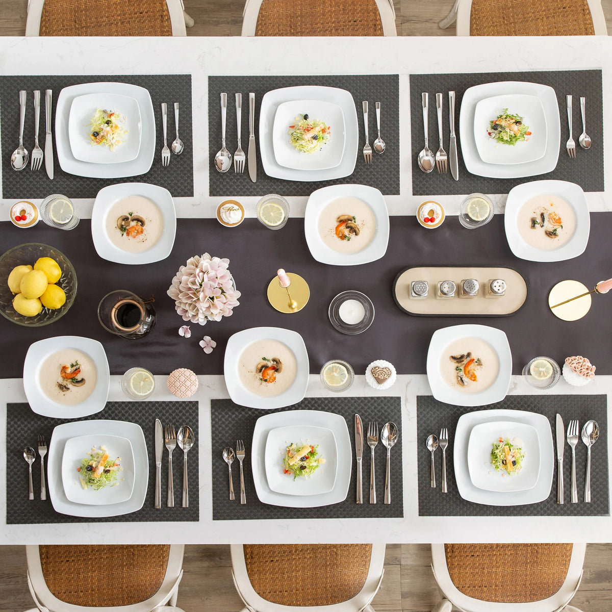 MALACASA-vajilla de porcelana de cerámica JULIA Classic, juego de 18 piezas con 6 platos de cena, sopa, postre, servicio de vajilla para 6