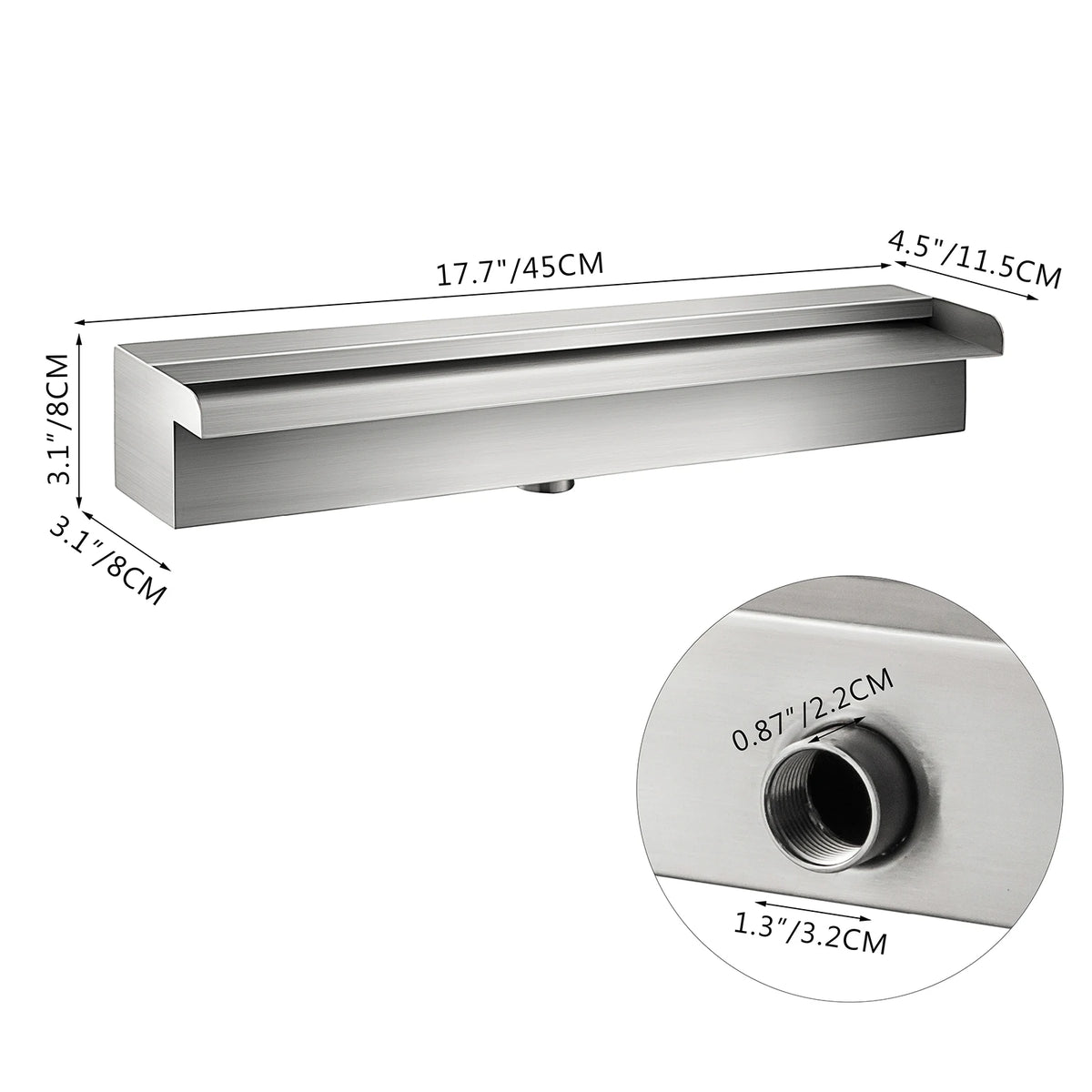 SucceBuy-fuente de piscina en cascada, conector de tubo de acero inoxidable, para jardín, estanque al aire libre, fuente de piscina Rectangular