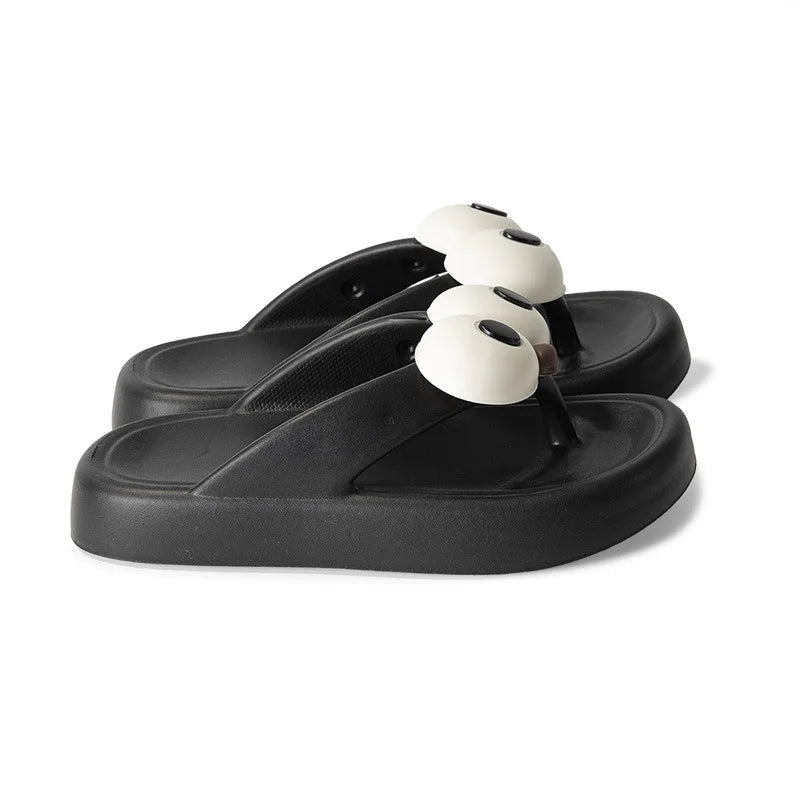 New Funny Women Big Eyes Decor Flip Flops Slippers Summer Soft Comfy Platform Beach Non-slip Home Bathroom Men Cute Shoes