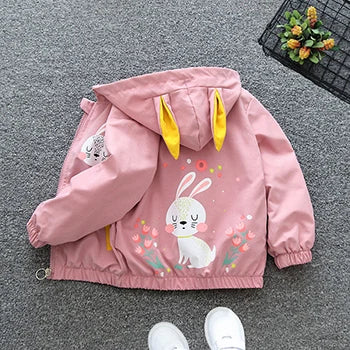 Chaqueta con capucha para niñas, abrigo cortavientos con cremallera, ropa para niños de 1, 2, 3, 4, 5 y 6 años, bonitos animales de dibujos animados, para primavera y otoño
