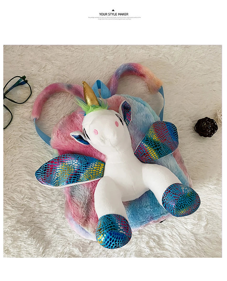 Mochila escolar de dibujos animados de unicornios para niñas, morral 3D de piel de viaje, bonito, regalo para niños