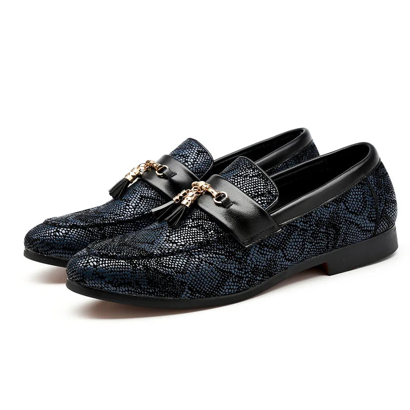 Snake-shaped Pattern Quality Men's PU Leather Shoes, Hybrid Men's Casual Shoes, One-legged Shoes