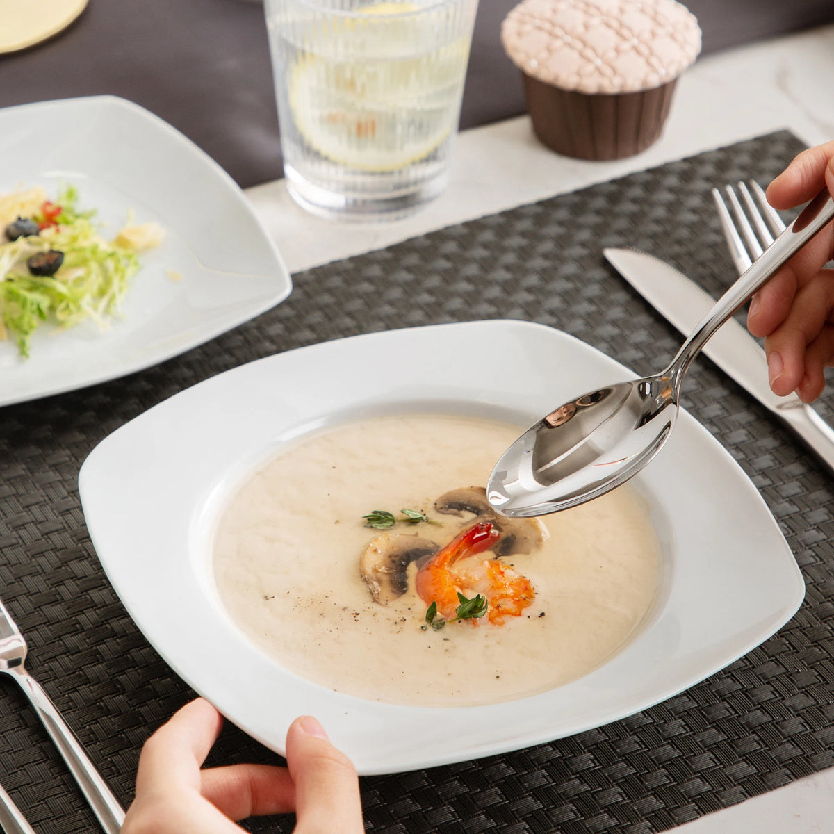 MALACASA-vajilla de porcelana de cerámica JULIA Classic, juego de 18 piezas con 6 platos de cena, sopa, postre, servicio de vajilla para 6