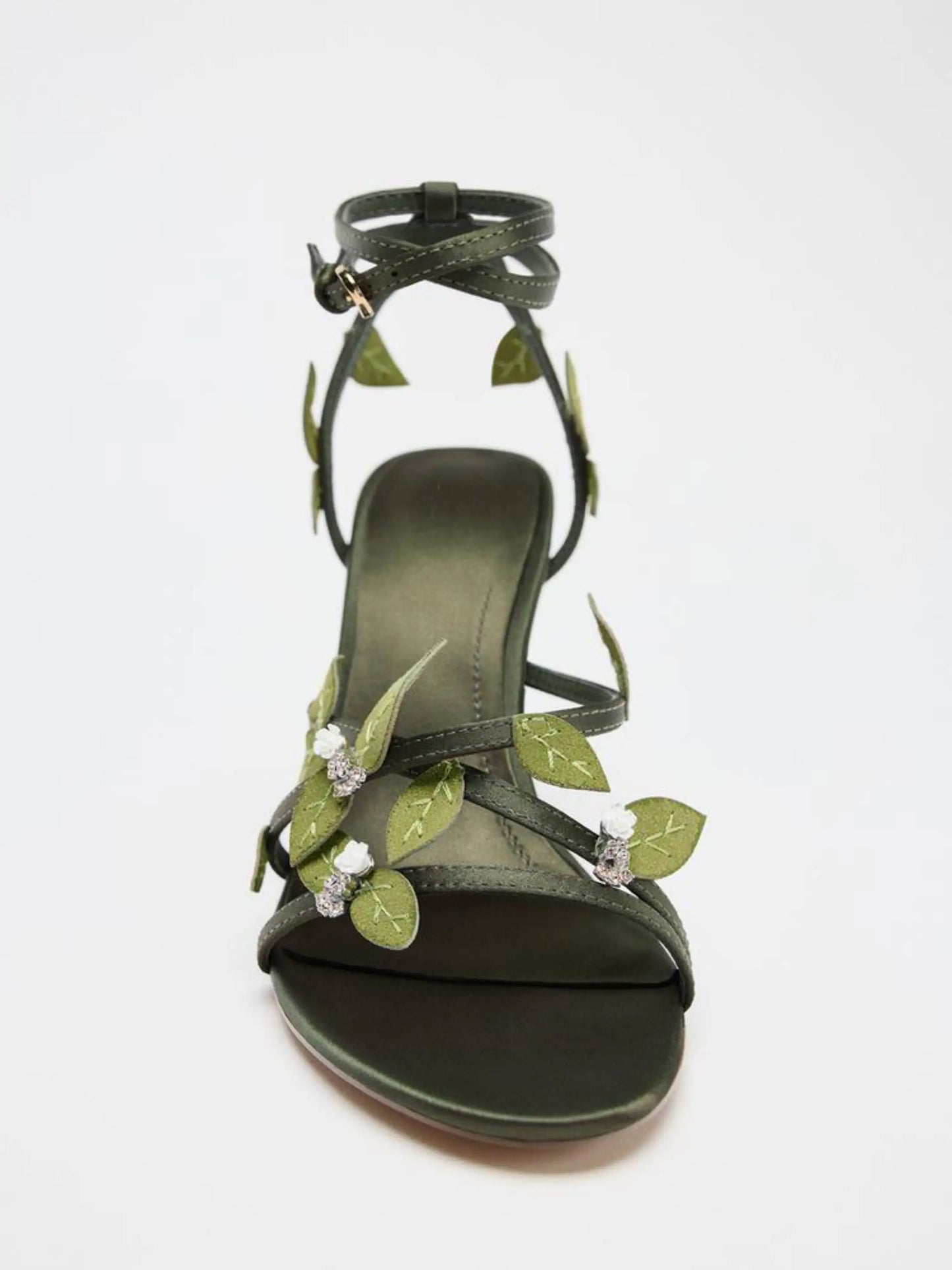 ZA Premium Quality Summer New Women's Shoes Green and Gold Floral Decorative High Heels Fashionable Versatile Stiletto Sandals