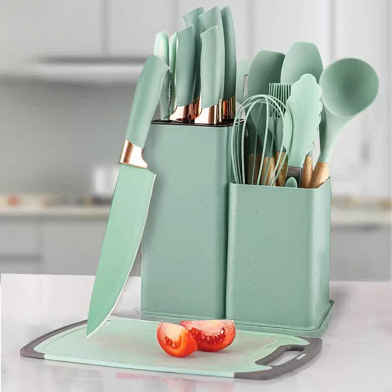 19-Piece Non-Stick Silicone Kitchen Utensil Set Including Knife Spoon Pan Cross-Border Ready Stock Cooking Tool Set