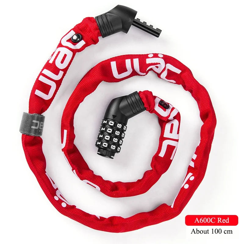 ULAC-Cerrojo de contraseña para bicicleta o motocicleta, cerradura portátil y ultraligera con bloqueo antirrobo y cadena, incluye accesorios de seguridad estables para ciclismo de carretera MTB