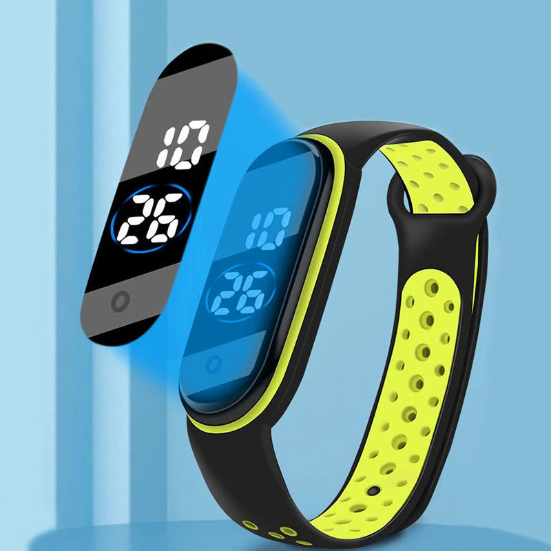 Reloj deportivo resistente al agua para niños, reloj Digital LED con pantalla táctil inteligente, correa de silicona de dos tonos, reloj para hombres y mujeres, reloj para estudiantes