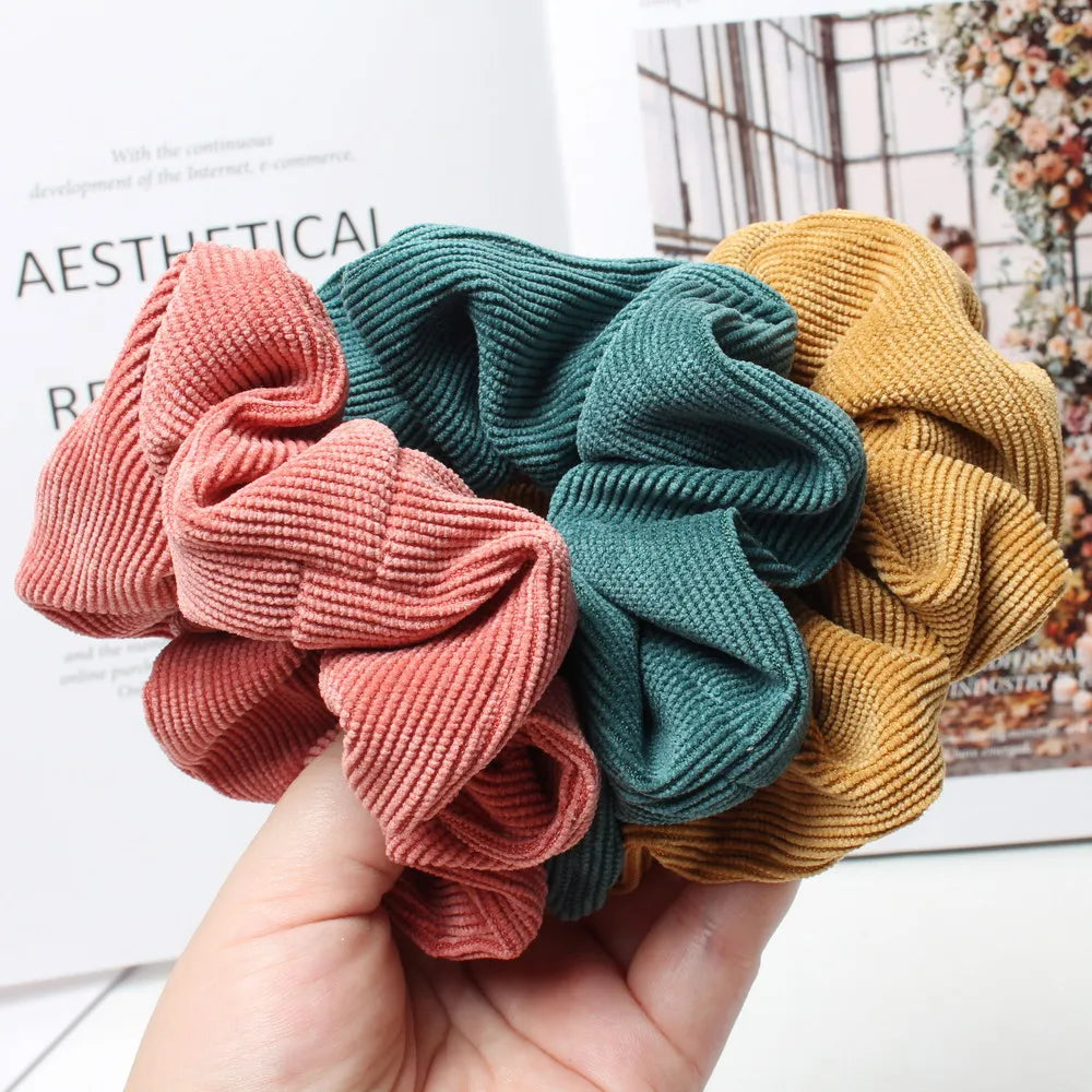 Cordón Scrunchie Otoño Invierno pana tela sólida Scrunchies conjunto bandas elásticas para el cabello moda Cola de Caballo lazo para el cabello cuerda sombreros 3PK