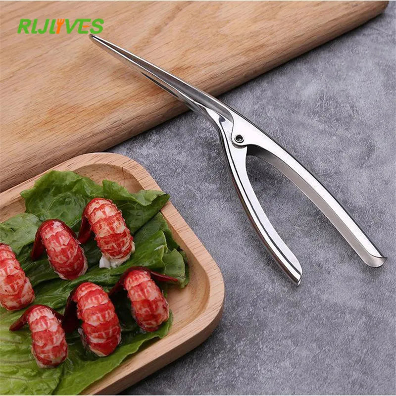 Pelador de camarones de acero inoxidable, cuchillo de pesca para camarones, removedor de cáscara de langosta, dispositivo de pelado, herramientas de cocina para mariscos