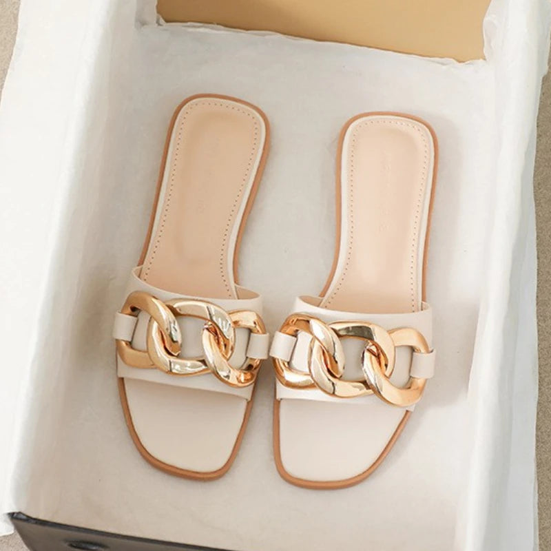 Summer Sandales Plates Femmes Slide Handmade Braid Slip on Flat Women's Sandals