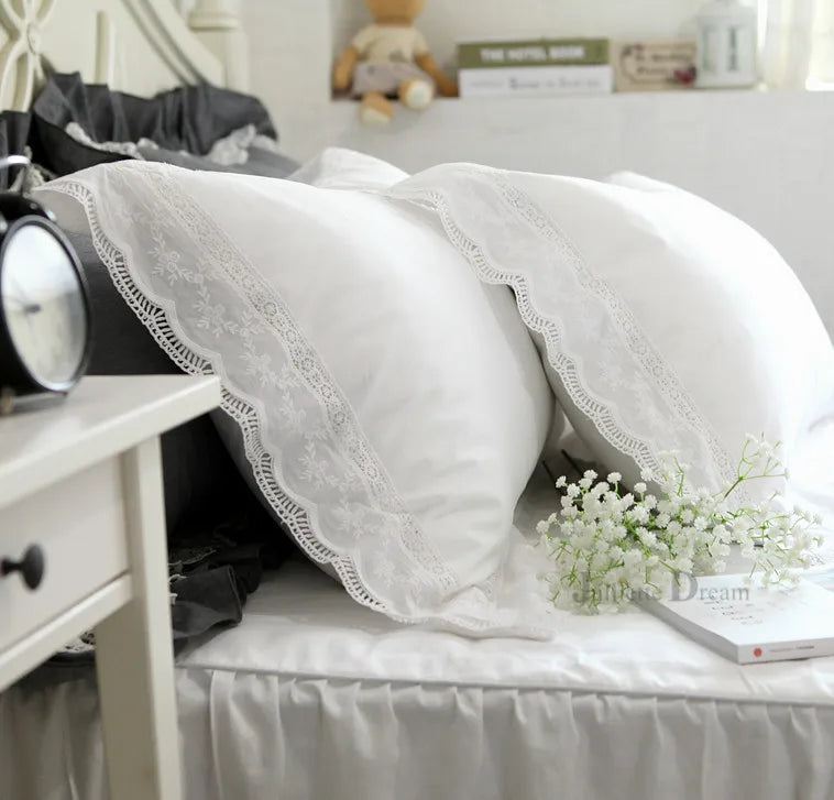 Funda nórdica romántica de lujo con volantes, ropa de cama blanca, funda nórdica King, juego de cama de encaje, funda de edredón de algodón sólido de princesa, juego de edredón Queen
