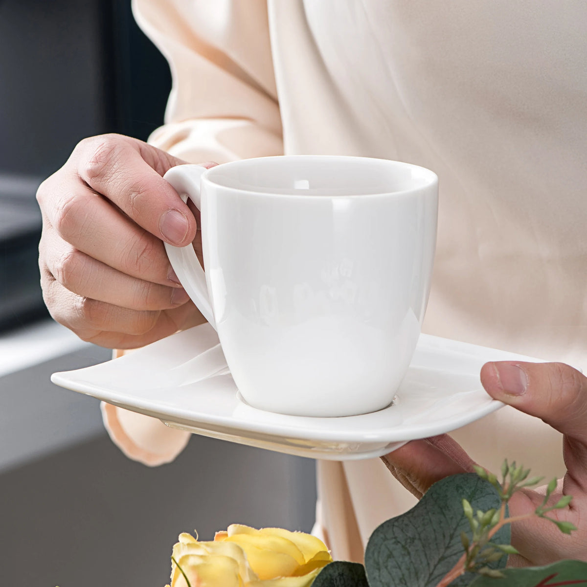 MALACASA-Juego de vajilla de porcelana blanca, juego de tazas, platillos, platos de cena, postre, sopa, servicio de vajilla para 30/60, 6/12 piezas