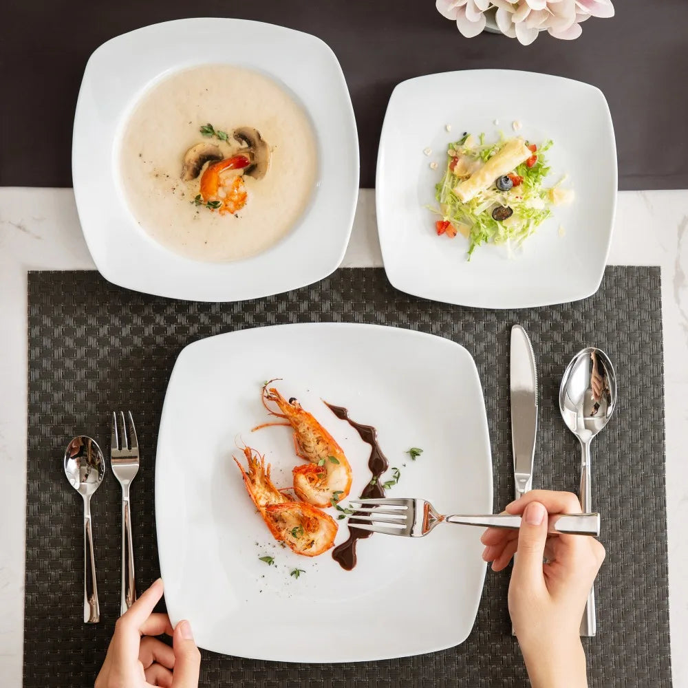 MALACASA-vajilla de porcelana de cerámica JULIA Classic, juego de 18 piezas con 6 platos de cena, sopa, postre, servicio de vajilla para 6
