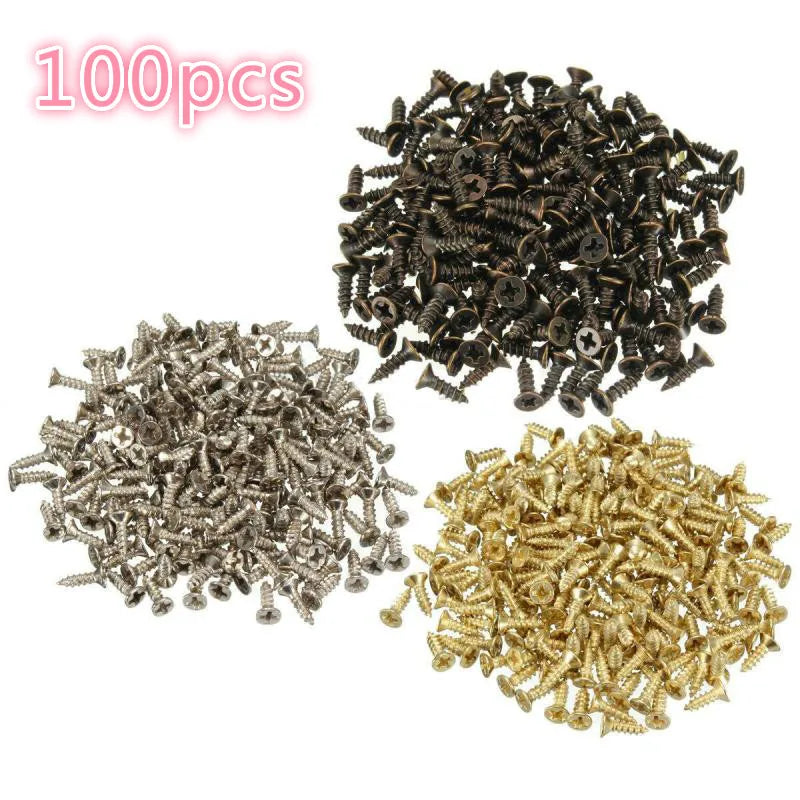 Kit surtido de tornillos autorroscantes para madera, 100 Uds., bronce/dorado/plateado, rosca de cabeza plana, tornillo de fijación para clavos, tornillos para muebles de madera