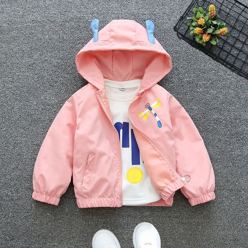 Chaqueta con capucha para niñas, abrigo cortavientos con cremallera, ropa para niños de 1, 2, 3, 4, 5 y 6 años, bonitos animales de dibujos animados, para primavera y otoño