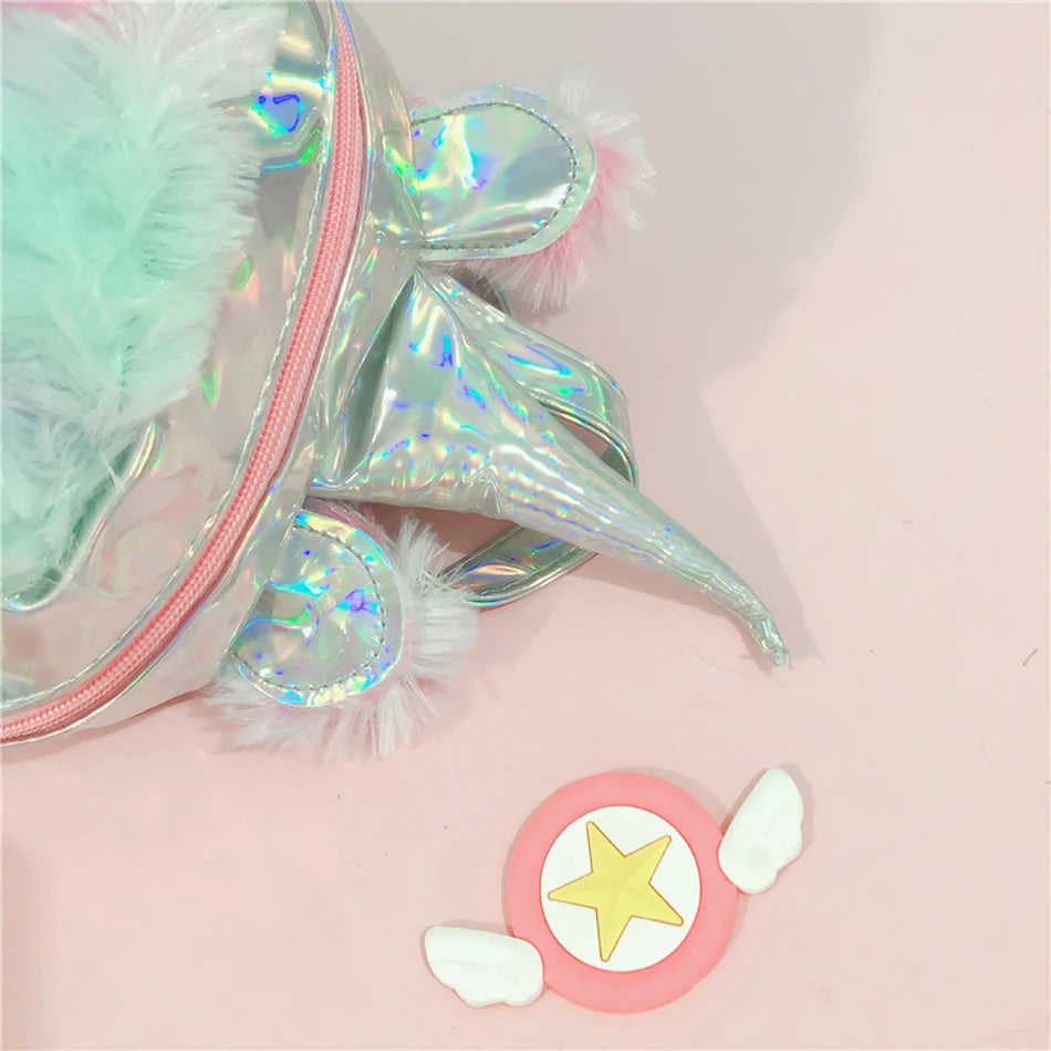 Mochila escolar de dibujos animados de unicornios para niñas, morral 3D de piel de viaje, bonito, regalo para niños