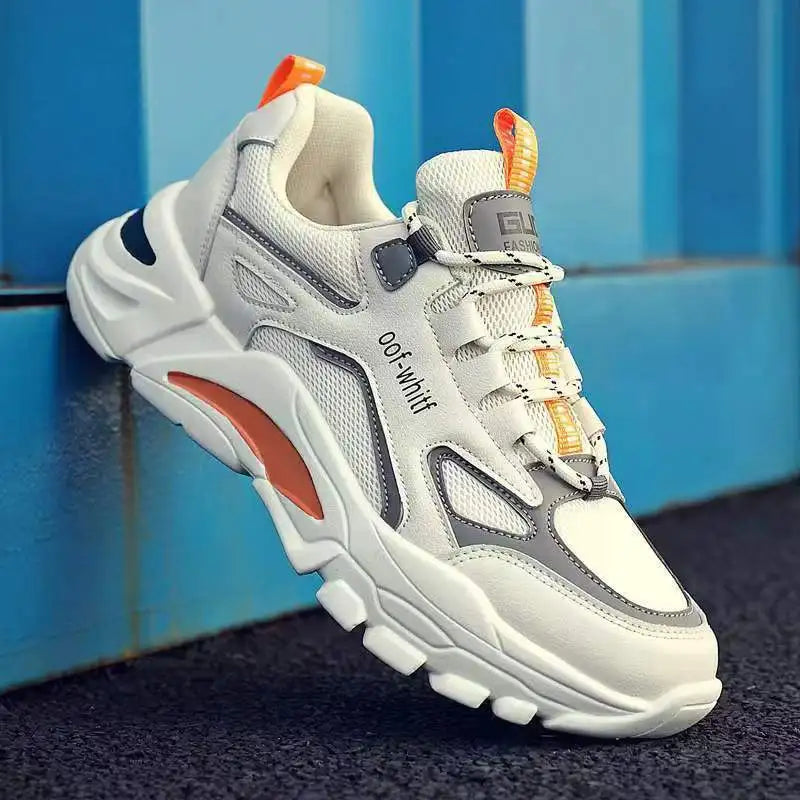 2025 New Men's Spring Autumn Breathable Mesh Hand-painted Thick Sole Shock Absorption Dad Shoes All-match Trendy Sneakers