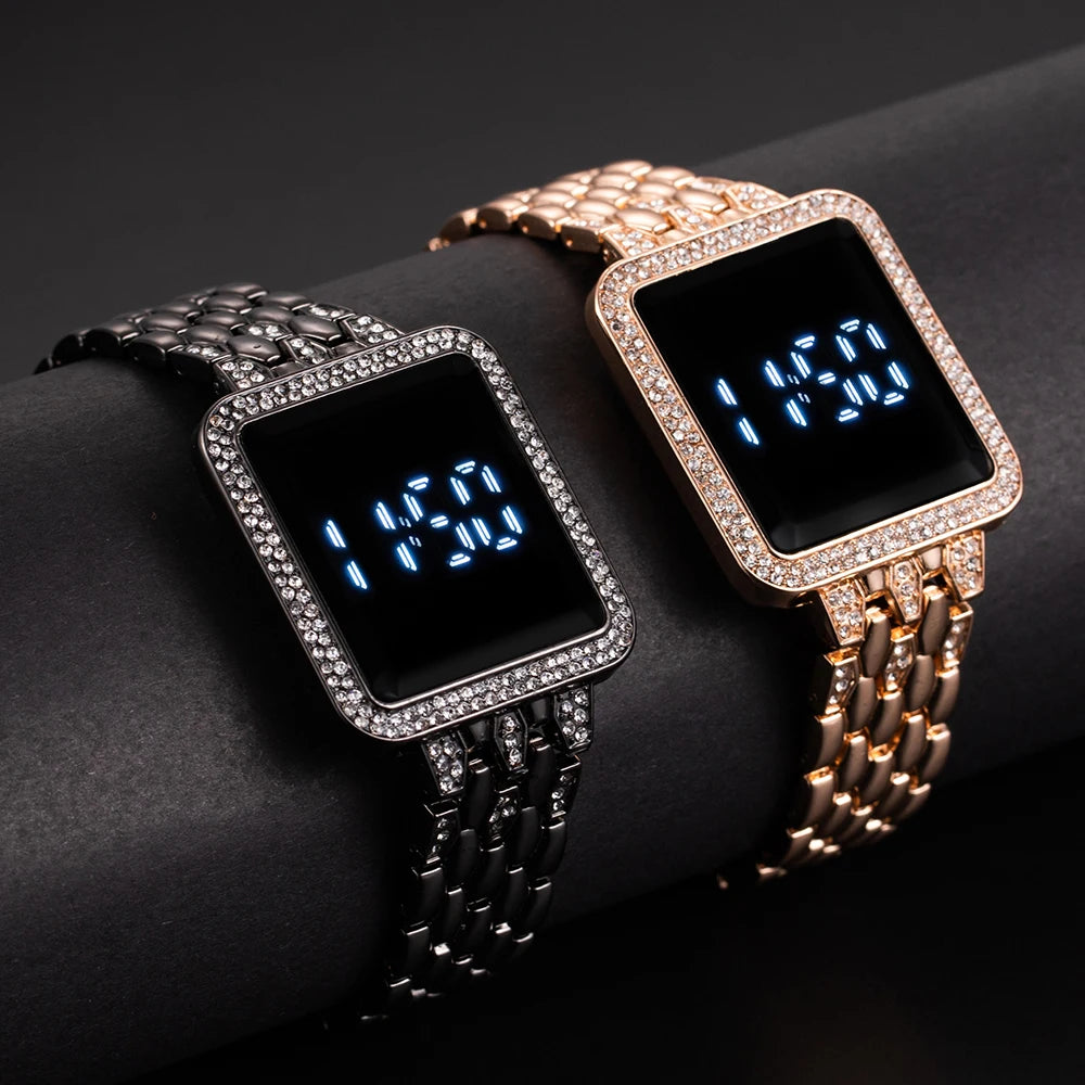 Relojes para mujer, famosa marca de lujo, reloj Digital para mujer, relojes de pulsera de cuarzo de acero inoxidable con diamantes de imitación a la moda para mujer, relojes Wathes