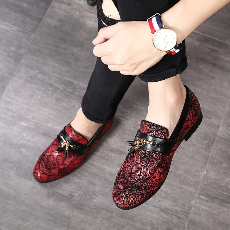 Snake-shaped Pattern Quality Men's PU Leather Shoes, Hybrid Men's Casual Shoes, One-legged Shoes