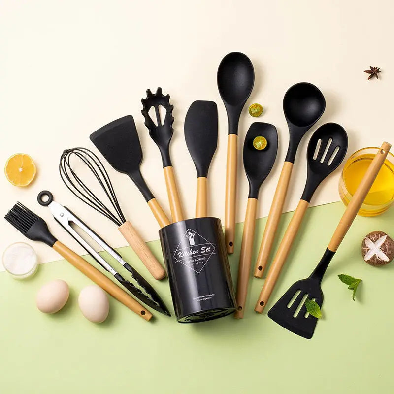 Kitchen Cooking Tool Kitchenware 12pcs Cooking Wood Utensils Kitchen Utensils Set Silicone Kitchen Utensils Set