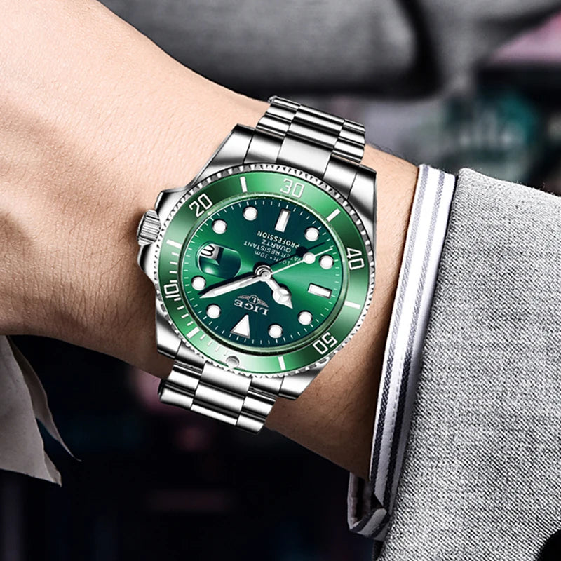 Reloj de buceo LIGE de lujo a la moda para hombre, reloj de fecha resistente al agua 30ATM, relojes deportivos, reloj de pulsera de cuarzo para hombre, reloj Masculino
