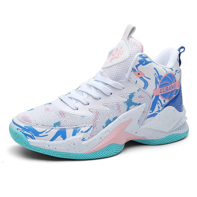 Unisex Mid Top Basketball Shoes Microfiber Upper Trendy Patchwork Color Thick Bottom Sneakers Year-Round Fashion Summer Spring