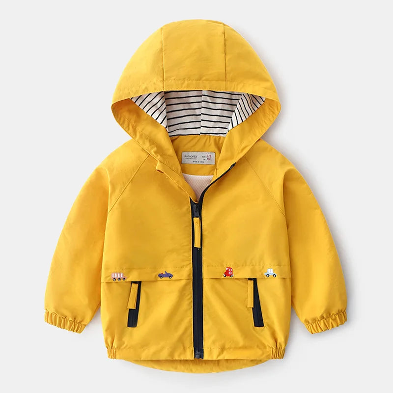 Abrigos de primavera y otoño para niños, chaquetas para niños, cortavientos con capucha y bolsillo, prendas de vestir exteriores con cremallera, ropa para bebés de 2 a 7 años