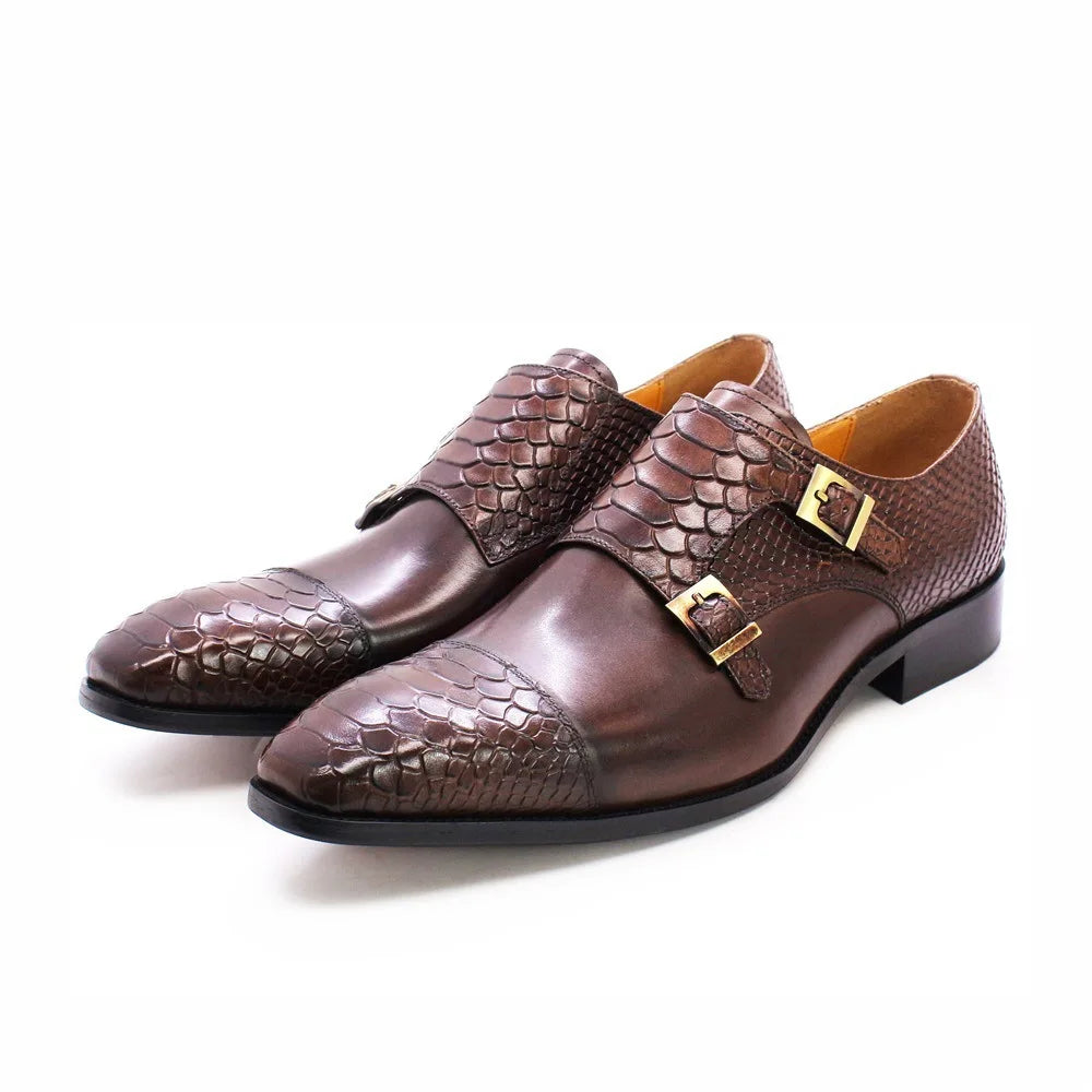 F83-X004 New Arrivals Dress Shoes Oxfords Casual Shoes for Men Retro Double Button Genuine Leather Shoes for Men