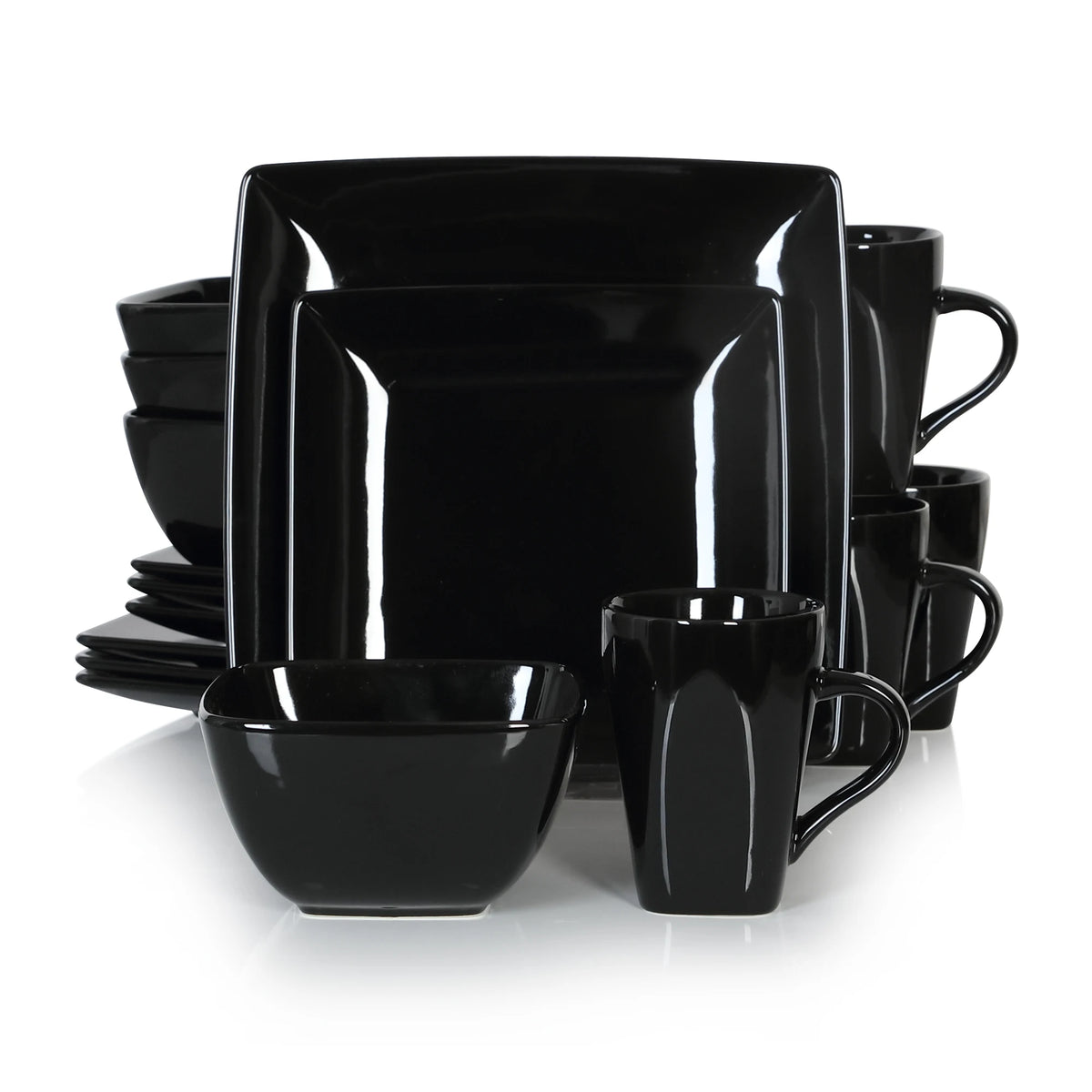 Vancasso SOHO-vajilla cuadrada de cerámica negra, 16/32/48 piezas, plato de cena, plato de postre, tazón, juego de tazas de 240ml