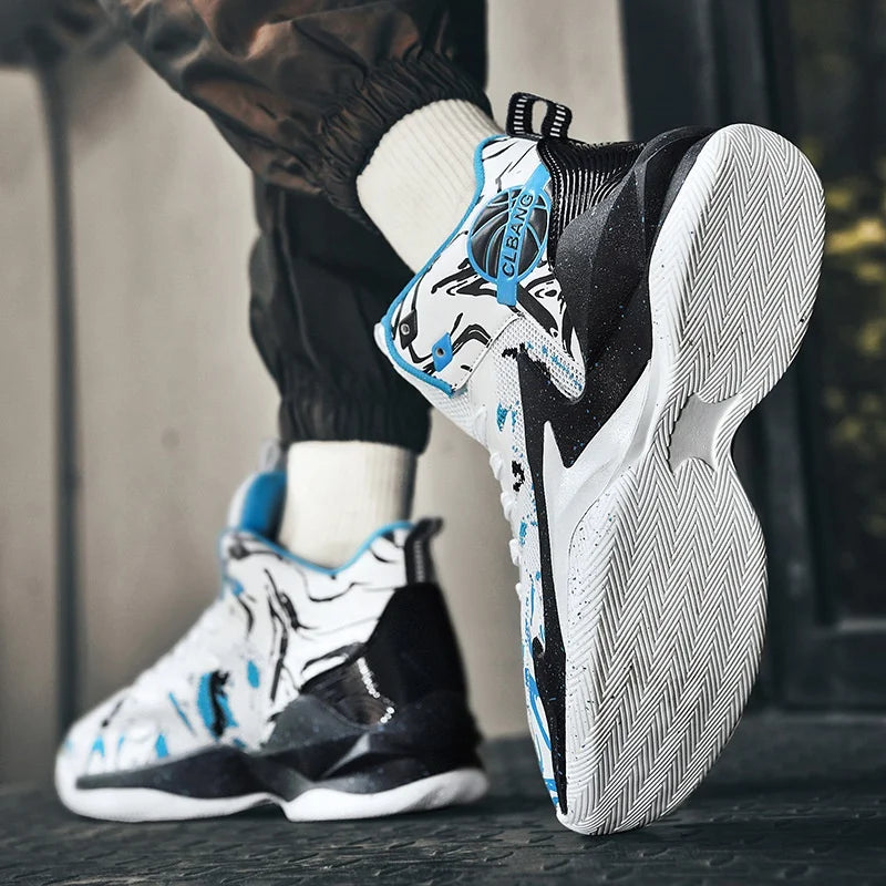 Unisex Mid Top Basketball Shoes Microfiber Upper Trendy Patchwork Color Thick Bottom Sneakers Year-Round Fashion Summer Spring