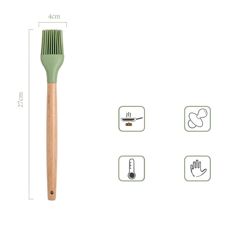 Utensilios de silicona verde aguacate, juego de herramientas de cocina con mango de madera, espátula antiadherente, cucharón, batidores de huevos, pala, nuevo