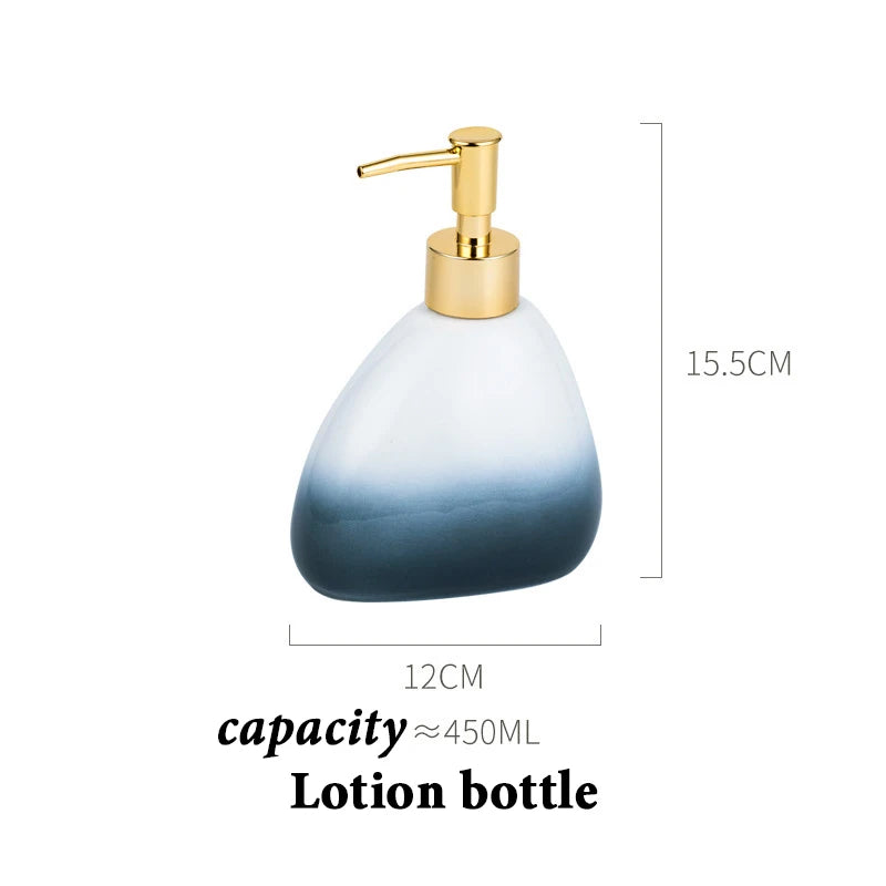 Juegos de accesorios de baño de cerámica, dispensador de loción gradiente, botella de bomba, soporte para cepillo de dientes, taza de enjuague bucal, jabón, herramientas de lavado de platos