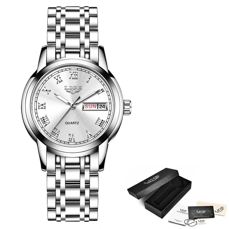 LIGE 2025 reloj de oro nuevo para mujer, relojes creativos de acero para mujer, relojes de pulsera para mujer, reloj impermeable para mujer, reloj femenino