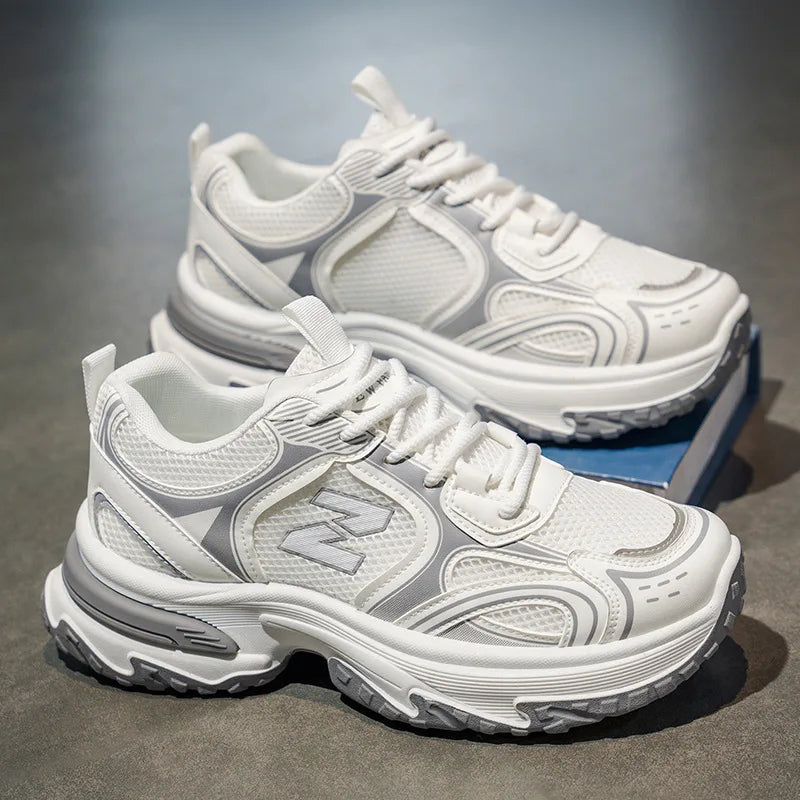 2026 New Trendy Chunky Sneakers Men Women Breathable Mesh Dad Shoes Metallic Silver Fashion Platform Walking Footwear
