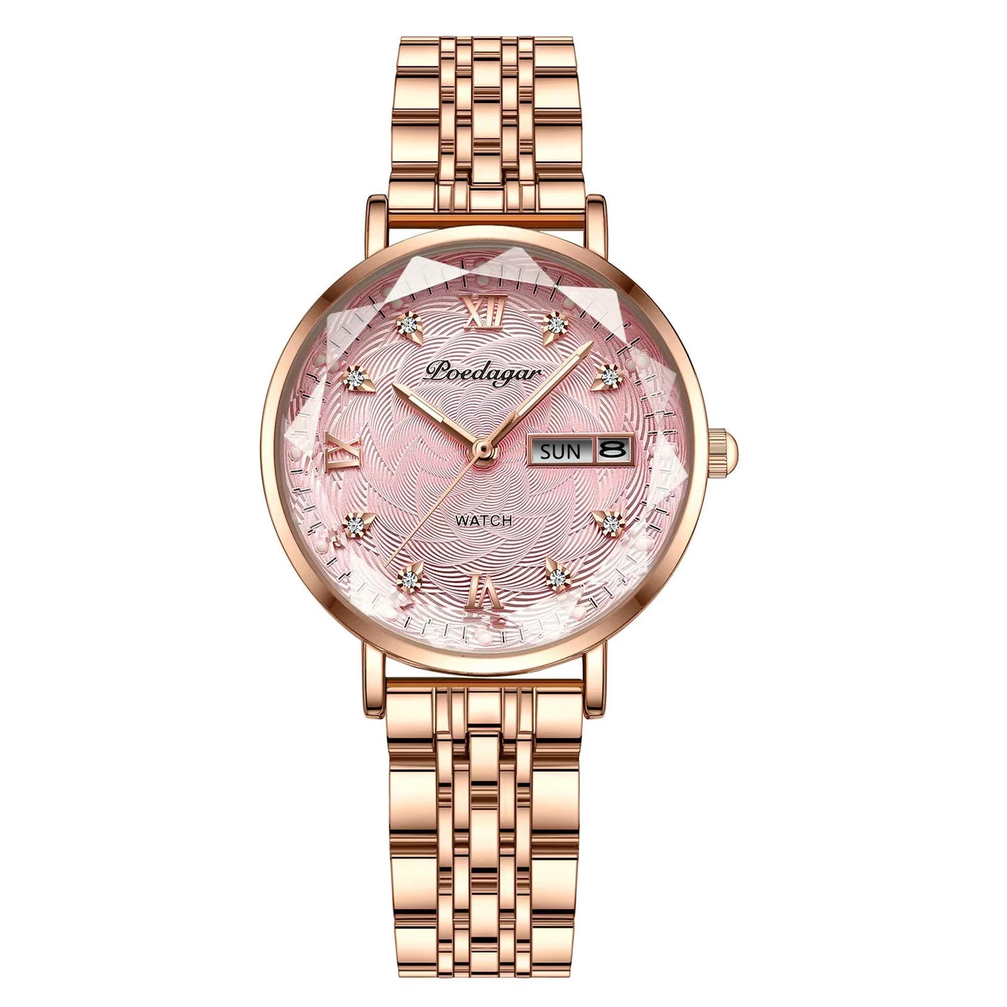 Reloj POEDAGAR para mujer, nueva moda, reloj de pulsera de acero inoxidable de lujo, pulsera Simple de oro rosa, relojes luminosos impermeables para mujer