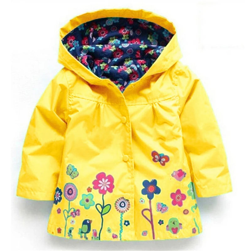 Chaqueta impermeable de flores para niñas, abrigo rompevientos con capucha, impermeable informal, ropa para niños de 2 a 6 años, otoño