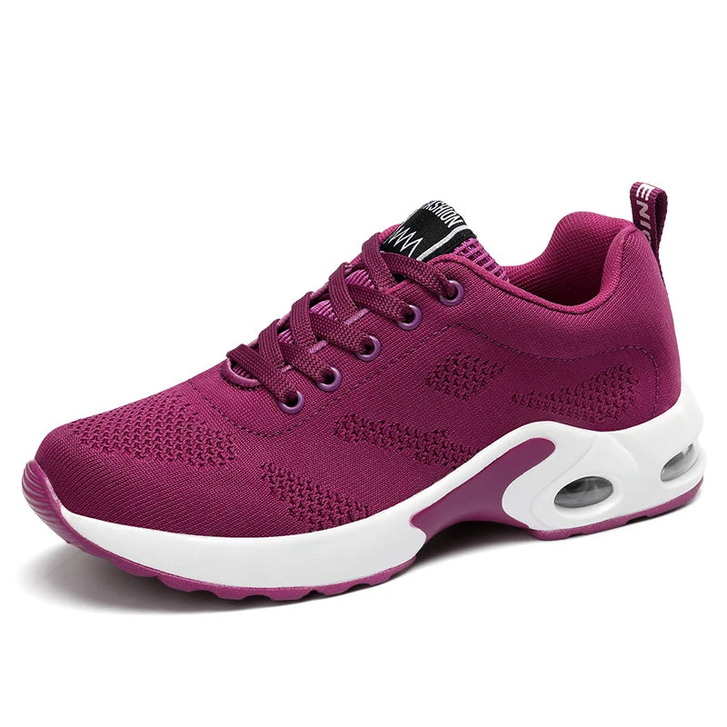 Wholesale Women Sports Round Head Lace-up Flying Woven Casual Sports Shoes Running Shoes for Ladies