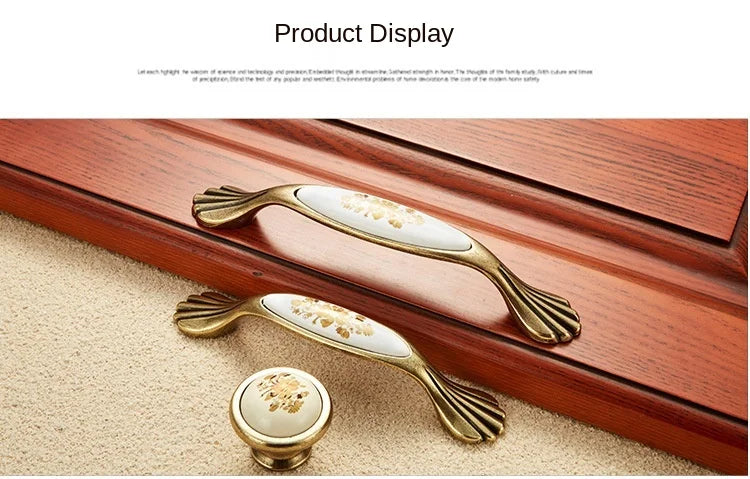 Tiradores de cerámica blanca para puerta de cocina, manijas de moda para cajón, armario, flor dorada